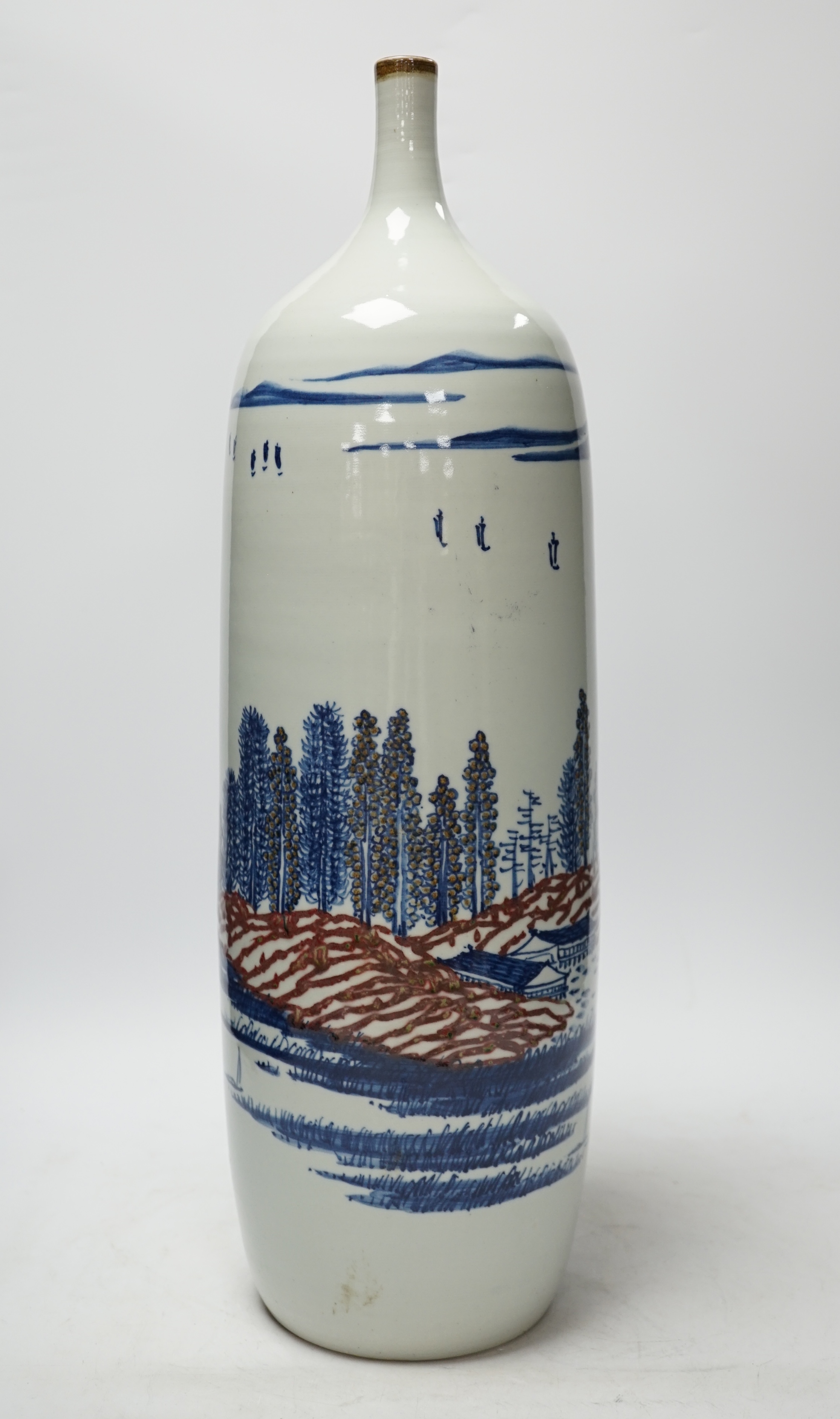 A Chinese tall porcelain bottle vase, inscribed with the artist’s name Lee Wei Ping, c.2005, 55cm high